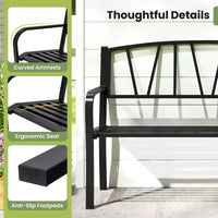 Banc de jardin Costway 50,5" en métal avec accoudoirs incurvés et dossier minimaliste
