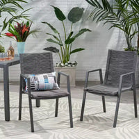 Chaise de salle à manger moderne extérieure en aluminium avec assise en corde (lot de 2), gris et gris foncé