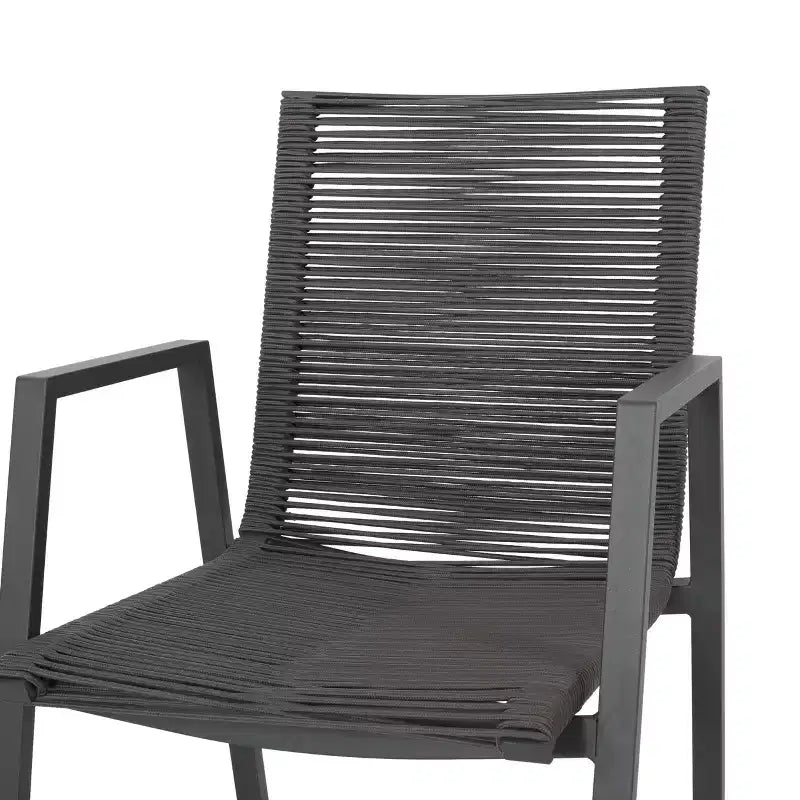 Chaise de salle à manger moderne extérieure en aluminium avec assise en corde (lot de 2), gris et gris foncé