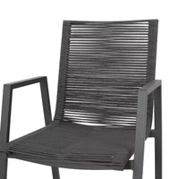 Chaise de salle à manger moderne extérieure en aluminium avec assise en corde (lot de 2), gris et gris foncé