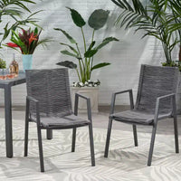 Chaise de salle à manger moderne extérieure en aluminium avec assise en corde (lot de 2), gris et gris foncé