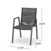 Chaise de salle à manger moderne extérieure en aluminium avec assise en corde (lot de 2), gris et gris foncé