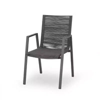 Chaise de salle à manger moderne extérieure en aluminium avec assise en corde (lot de 2), gris et gris foncé