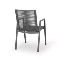 Chaise de salle à manger moderne extérieure en aluminium avec assise en corde (lot de 2), gris et gris foncé