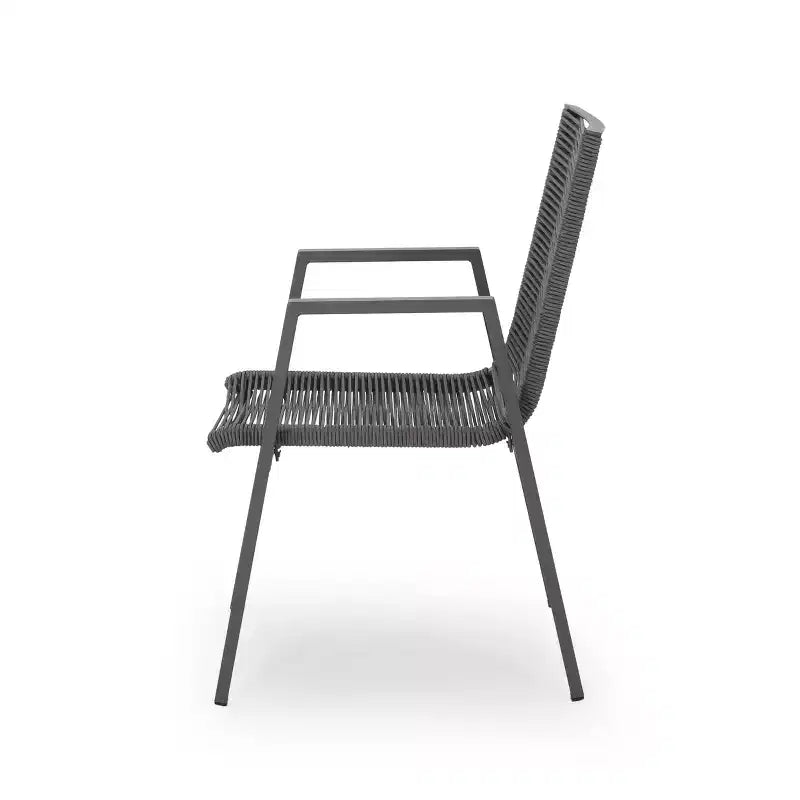 Chaise de salle à manger moderne extérieure en aluminium avec assise en corde (lot de 2), gris et gris foncé