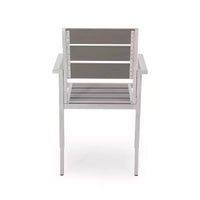 Chaises de salle à manger modernes d'extérieur en aluminium avec siège imitation bois (ensemble de 2), gris et argent