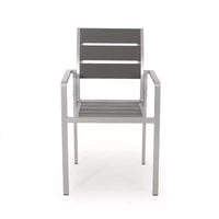 Chaises de salle à manger modernes d'extérieur en aluminium avec siège imitation bois (ensemble de 2), gris et argent
