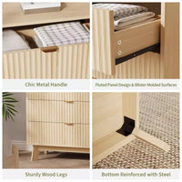Commodes 4 tiroirs 2 pièces, Commodes de placard cannelées, Commodes de rangement en bois pour chambre à coucher, salon, couloir, Naturel