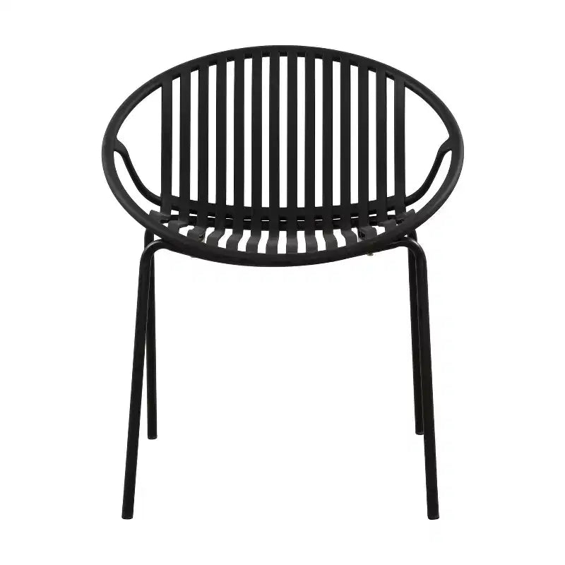 Chaises de salle à manger de terrasse Chaises empilables avec design respirant Style d'art moderne simple (Lot de 2), Pieds en métal + dossier en plastique, Noir