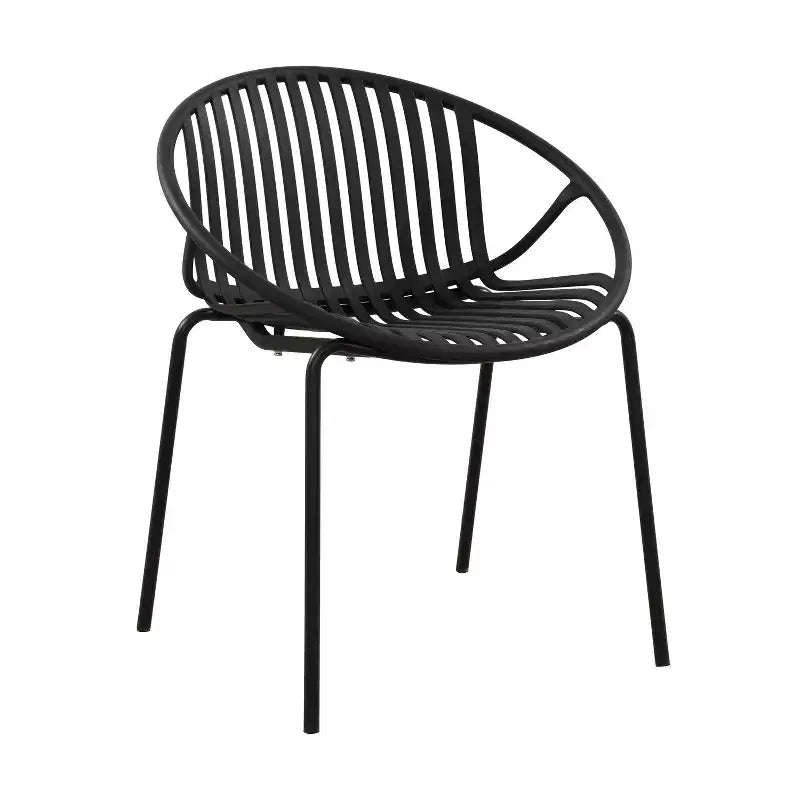Chaises de salle à manger de terrasse Chaises empilables avec design respirant Style d'art moderne simple (Lot de 2), Pieds en métal + dossier en plastique, Noir
