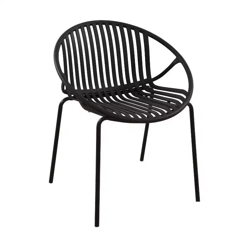 Chaises de salle à manger de terrasse Chaises empilables avec design respirant Style d'art moderne simple (Lot de 2), Pieds en métal + dossier en plastique, Noir