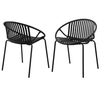 Chaises de salle à manger de terrasse Chaises empilables avec design respirant Style d'art moderne simple (Lot de 2), Pieds en métal + dossier en plastique, Noir
