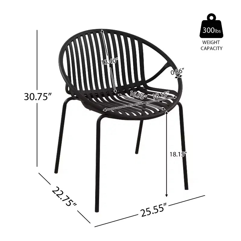 Chaises de salle à manger de terrasse Chaises empilables avec design respirant Style d'art moderne simple (Lot de 2), Pieds en métal + dossier en plastique, Noir