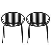 Chaises de salle à manger de terrasse Chaises empilables avec design respirant Style d'art moderne simple (Lot de 2), Pieds en métal + dossier en plastique, Noir