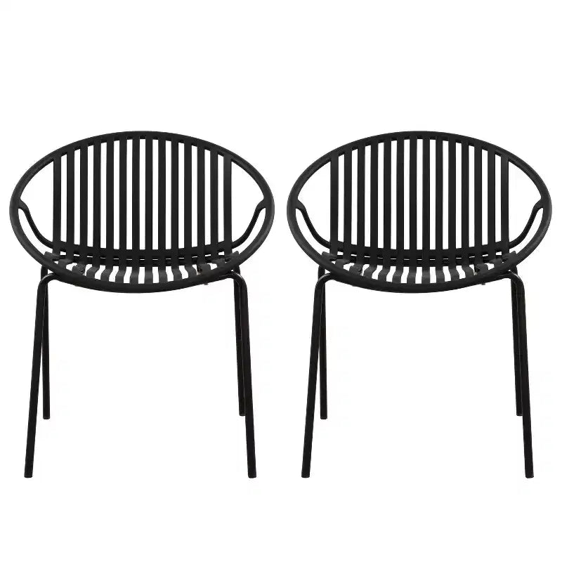 Chaises de salle à manger de terrasse Chaises empilables avec design respirant Style d'art moderne simple (Lot de 2), Pieds en métal + dossier en plastique, Noir