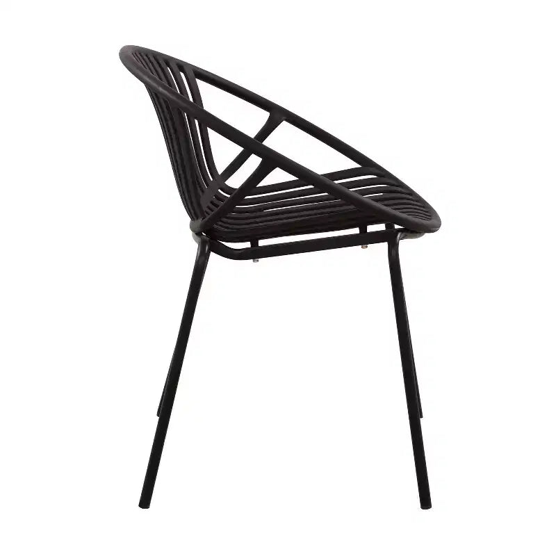 Chaises de salle à manger de terrasse Chaises empilables avec design respirant Style d'art moderne simple (Lot de 2), Pieds en métal + dossier en plastique, Noir