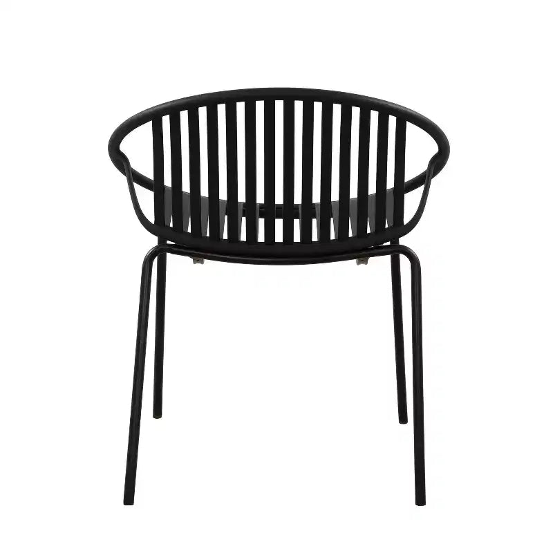Chaises de salle à manger de terrasse Chaises empilables avec design respirant Style d'art moderne simple (Lot de 2), Pieds en métal + dossier en plastique, Noir