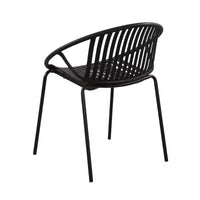 Chaises de salle à manger de terrasse Chaises empilables avec design respirant Style d'art moderne simple (Lot de 2), Pieds en métal + dossier en plastique, Noir