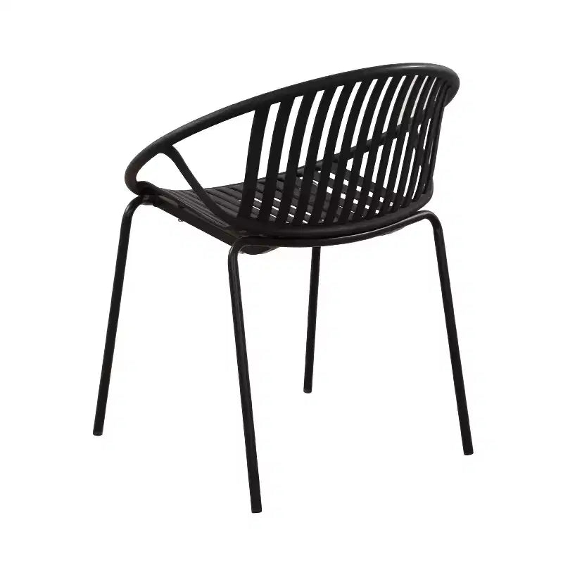 Chaises de salle à manger de terrasse Chaises empilables avec design respirant Style d'art moderne simple (Lot de 2), Pieds en métal + dossier en plastique, Noir