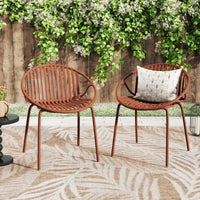 Chaises de salle à manger empilables avec design respirant Style artistique moderne et simple (lot de 2), pieds en métal + dossier en plastique, orange