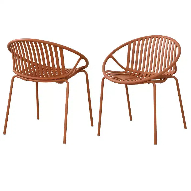 Chaises de salle à manger empilables avec design respirant Style artistique moderne et simple (lot de 2), pieds en métal + dossier en plastique, orange