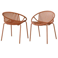 Chaises de salle à manger empilables avec design respirant Style artistique moderne et simple (lot de 2), pieds en métal + dossier en plastique, orange