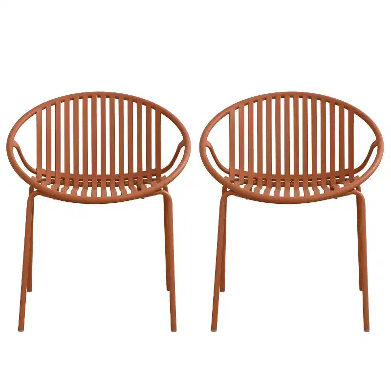 Chaises de salle à manger empilables avec design respirant Style artistique moderne et simple (lot de 2), pieds en métal + dossier en plastique, orange