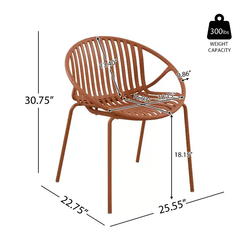 Chaises de salle à manger empilables avec design respirant Style artistique moderne et simple (lot de 2), pieds en métal + dossier en plastique, orange