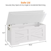 Banc de rangement polyvalent en bois avec couvercle à charnière de sécurité – Coffre de style ferme et organisateur de jouets pour entrée, salon, chambre à coucher