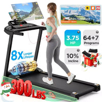 Tapis de course pliable 3,75 CV pour la maison avec inclinaison, capacité de 136 kg, tapis de marche/course portable, 71 programmes, vitesse rapide de 12 km/h, large bande d'absorption des chocs