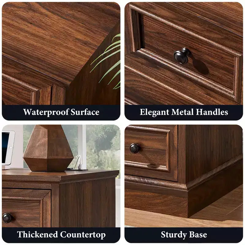 Table de chevet avec 4 tiroirs de rangement, 26 po de largeur, avec station de recharge, tables d'appoint en bois pour chambre, salon