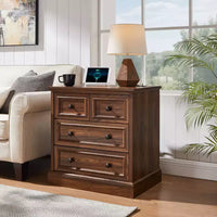 Table de chevet avec 4 tiroirs de rangement, 26 po de largeur, avec station de recharge, tables d'appoint en bois pour chambre, salon