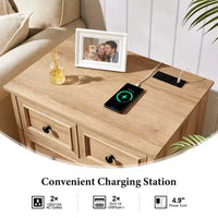 Table de chevet avec 4 tiroirs de rangement, 26 po de largeur, avec station de recharge, tables d'appoint en bois pour chambre, salon