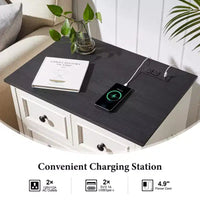 Table de chevet avec 4 tiroirs de rangement, 26 po de largeur, avec station de recharge, tables d'appoint en bois pour chambre, salon