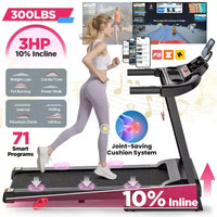 Tapis de course pliable 3.5 CV pour la maison avec inclinaison et 71 entraînements, capacité de 136 kg, application avec cours d'entraînement gratuits, deux haut-parleurs HiFi, équipement d'exercice