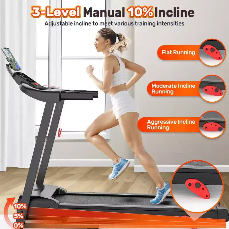 Tapis de course pliant 3.5HP pour la maison avec inclinaison & 71 entraînements, capacité 300 lbs, application avec cours d'entraînement gratuits, doubles haut-parleurs HiFi, équipement de fitness