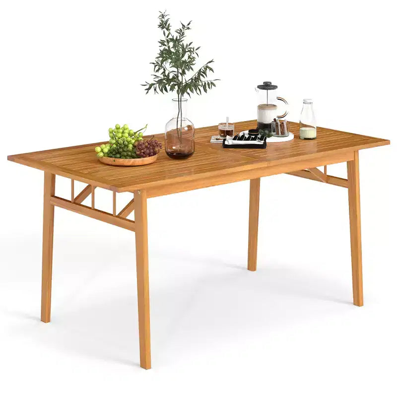 Costway Table à manger en bois d'acacia de 63 po pour 6 personnes, table en bois robuste pour l'intérieur et l'extérieur