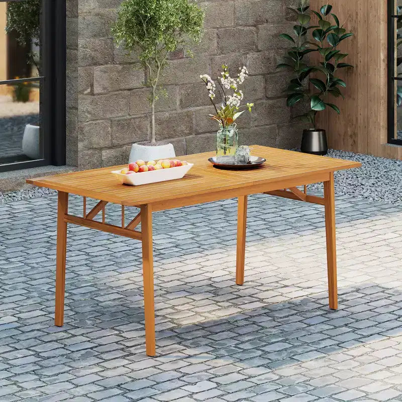 Costway Table à manger en bois d'acacia de 63 po pour 6 personnes, table en bois robuste pour l'intérieur et l'extérieur