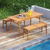 Costway Table à manger en bois d'acacia de 63 po pour 6 personnes, table en bois robuste pour l'intérieur et l'extérieur