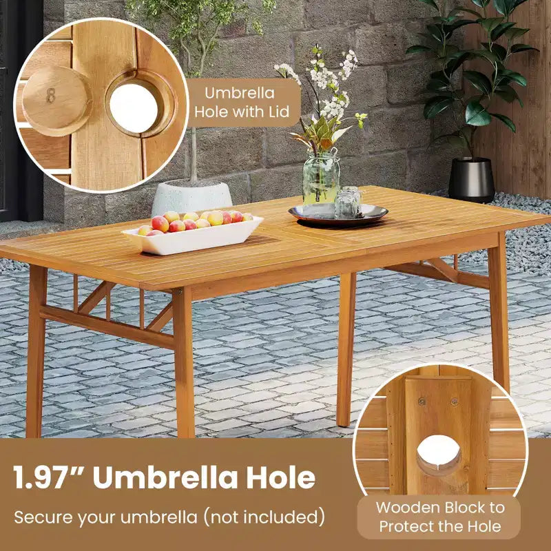Costway Table à manger en bois d'acacia de 63 po pour 6 personnes, table en bois robuste pour l'intérieur et l'extérieur