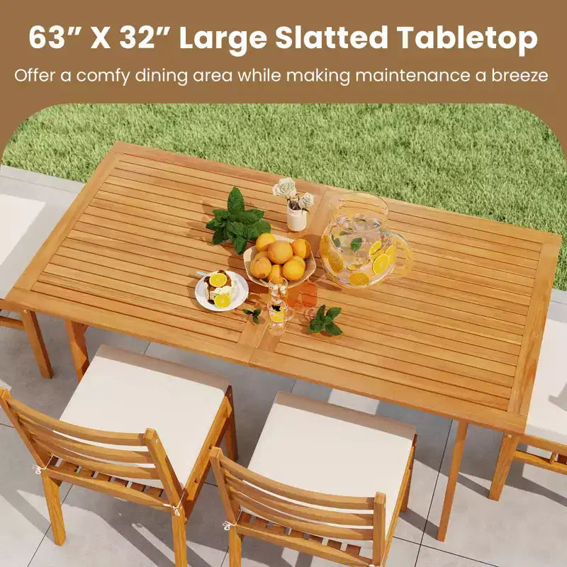 Costway Table à manger en bois d'acacia de 63 po pour 6 personnes, table en bois robuste pour l'intérieur et l'extérieur
