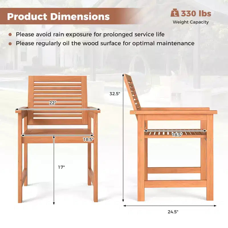 Costway Lot de 2 chaises de terrasse en bois avec dossiers inclinés