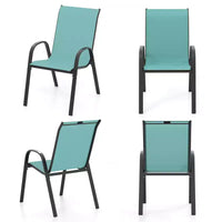 Costway Lot de 4 chaises de jardin empilables, tissu respirant et à sechage rapide resistant à toutes les intemperies, chaises de salle à manger d'extérieur avec accoudoirs, bleu turquoise