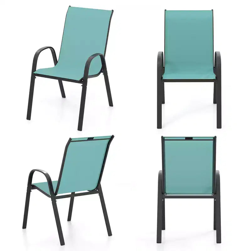Costway Lot de 4 chaises de jardin empilables, tissu respirant et à sechage rapide resistant à toutes les intemperies, chaises de salle à manger d'extérieur avec accoudoirs, bleu turquoise