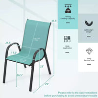Costway Lot de 4 chaises de jardin empilables, tissu respirant et à sechage rapide resistant à toutes les intemperies, chaises de salle à manger d'extérieur avec accoudoirs, bleu turquoise
