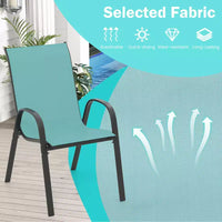 Costway Lot de 4 chaises de jardin empilables, tissu respirant et à sechage rapide resistant à toutes les intemperies, chaises de salle à manger d'extérieur avec accoudoirs, bleu turquoise