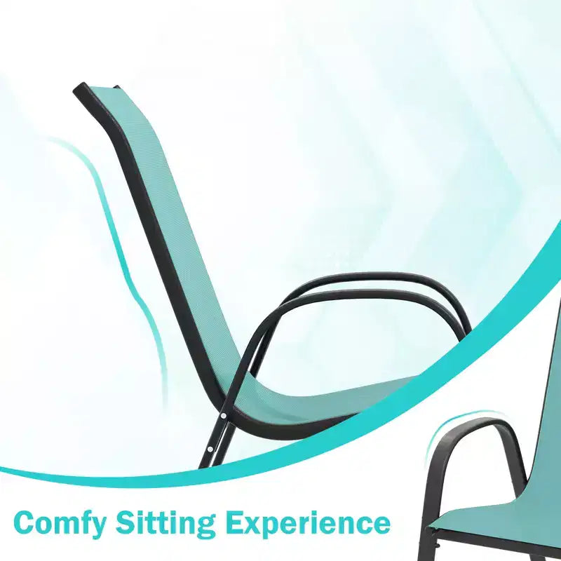 Costway Lot de 4 chaises de jardin empilables, tissu respirant et à sechage rapide resistant à toutes les intemperies, chaises de salle à manger d'extérieur avec accoudoirs, bleu turquoise