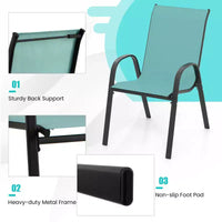 Costway Lot de 4 chaises de jardin empilables, tissu respirant et à sechage rapide resistant à toutes les intemperies, chaises de salle à manger d'extérieur avec accoudoirs, bleu turquoise