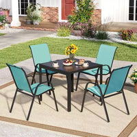 Costway Lot de 4 chaises de jardin empilables, tissu respirant et à sechage rapide resistant à toutes les intemperies, chaises de salle à manger d'extérieur avec accoudoirs, bleu turquoise