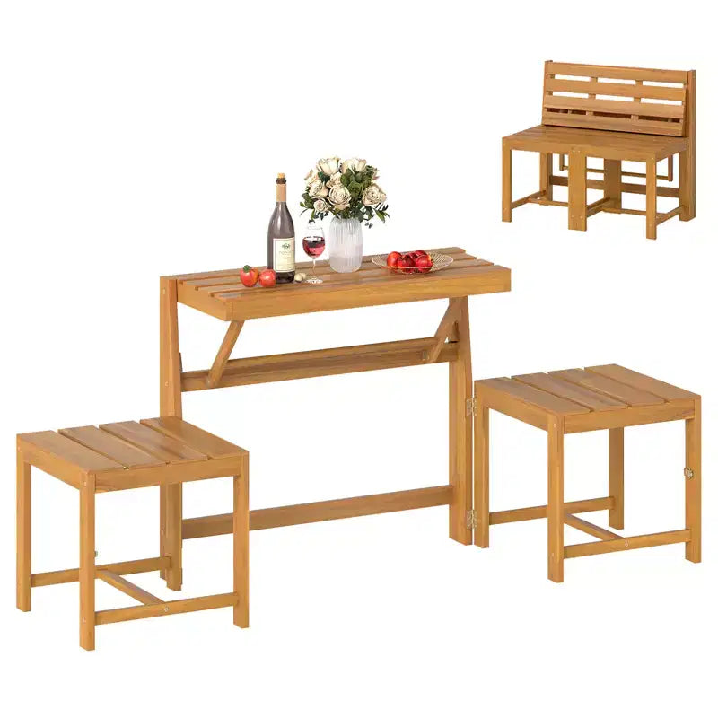 Banc de jardin Costway 3-en-1 en bois d'acacia avec assise à lattes